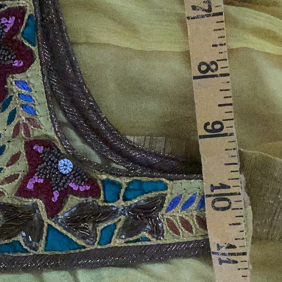 Bright yellow gold beaded dress embroidered beaded flowers size 2 or 4 EU 34 - Picture 11 of 14